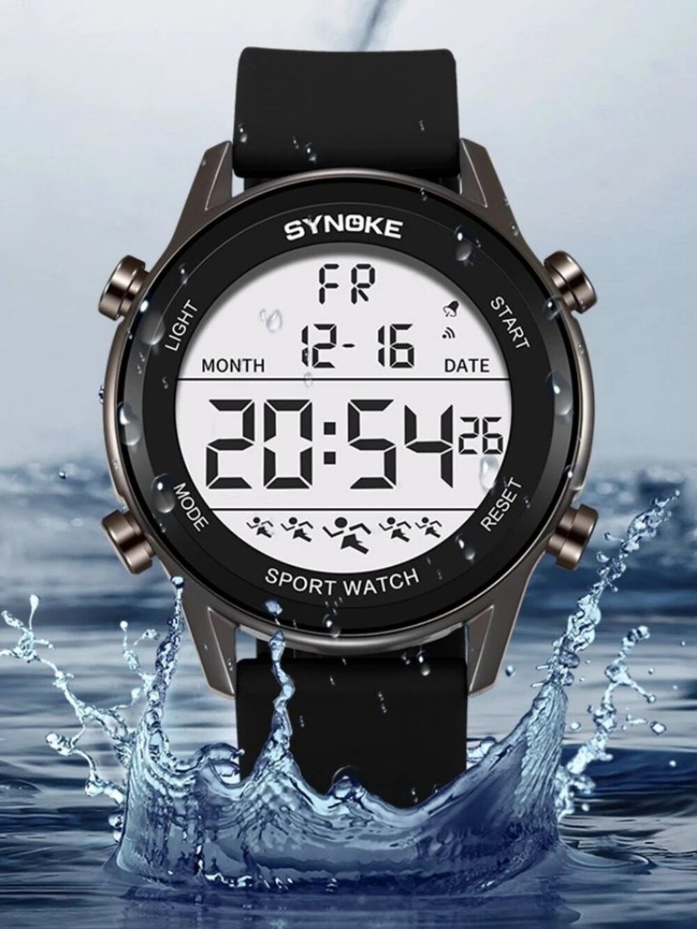 Men's Sport Digital Watch LED Screen Large Face Easy Read Watch Waterproof Black